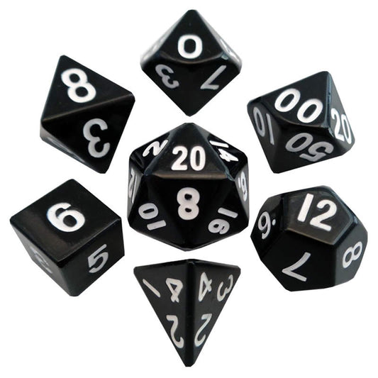 MET004 Black Color Solid Metal Dice Polyhedral 16mm (5/8in) 7-Dice Set Main Image