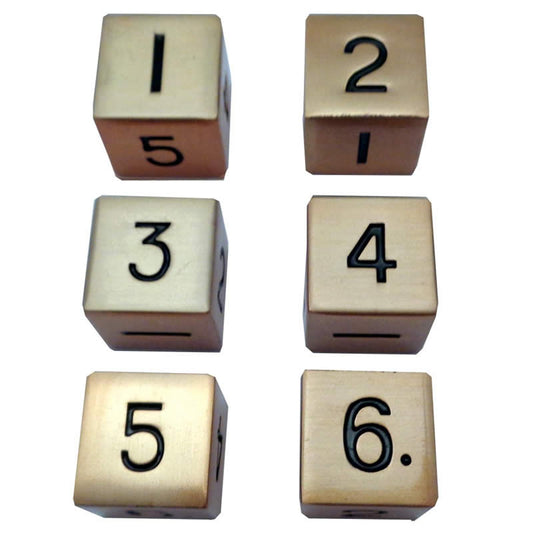 MET0056 Antique Gold Color Solid Metal Dice D6 16mm (5/8in) Pack of 6 Main Image