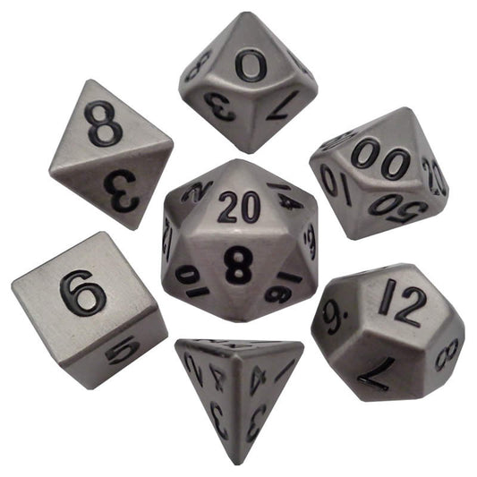 MET006 Antique Silver Color Solid Metal Dice 16mm (5/8in) 7-Dice Set Main Image