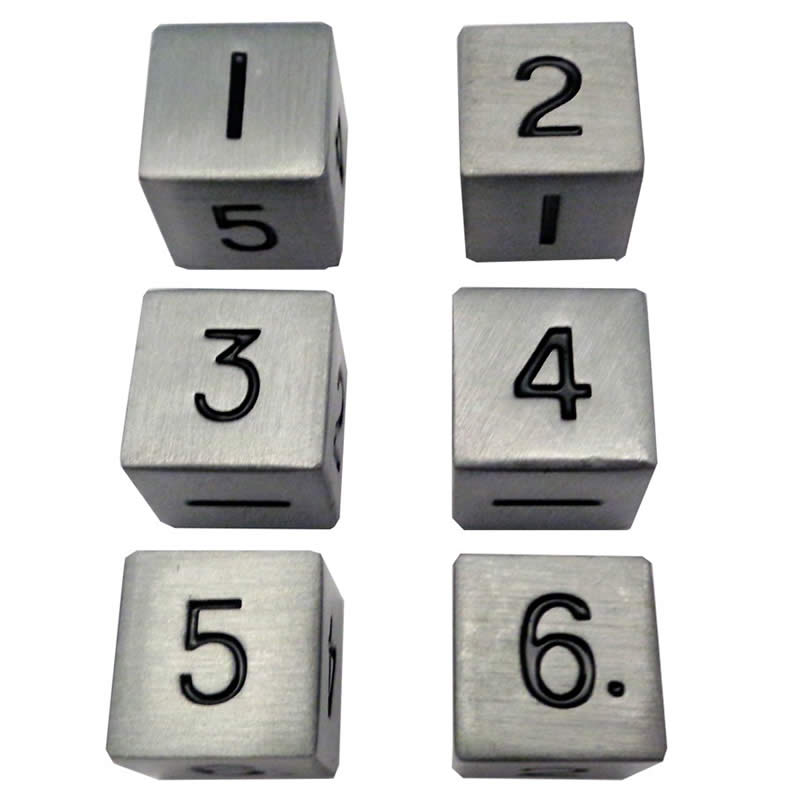 MET0066 Antique Silver Color Solid Metal Dice D6 16mm (5/8in) Pack of 6 Main Image
