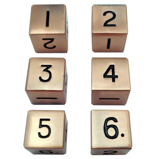 MET0076 Antique Copper Color Solid Metal Dice D6 16mm (5/8in) Pack of 6 Main Image