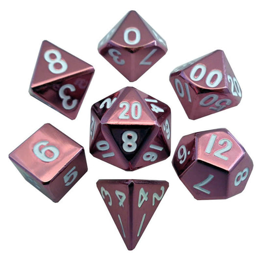 MET009 Pink Painted Solid Metal Dice Polyhedral 16mm (5/8in) 7-Dice Set Main Image