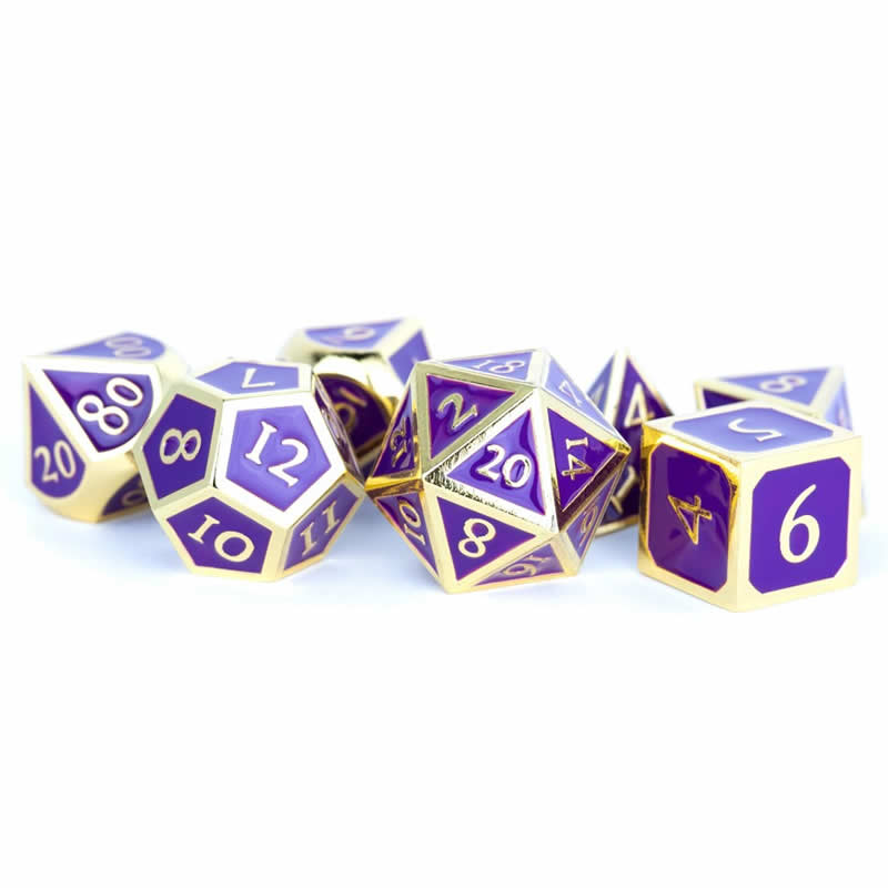 MET017 Purple Metal Dice with Gold Collored Numbers 16mm (5/8in) 7-Dice Set 2nd Image