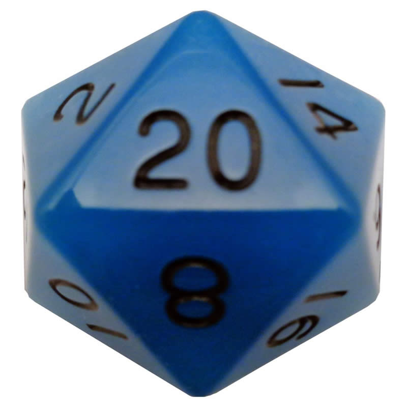 MET30220 Blue Glow In The Dark Acrylic Die Black Numbers D20 35mm Pack of 1 Main Image