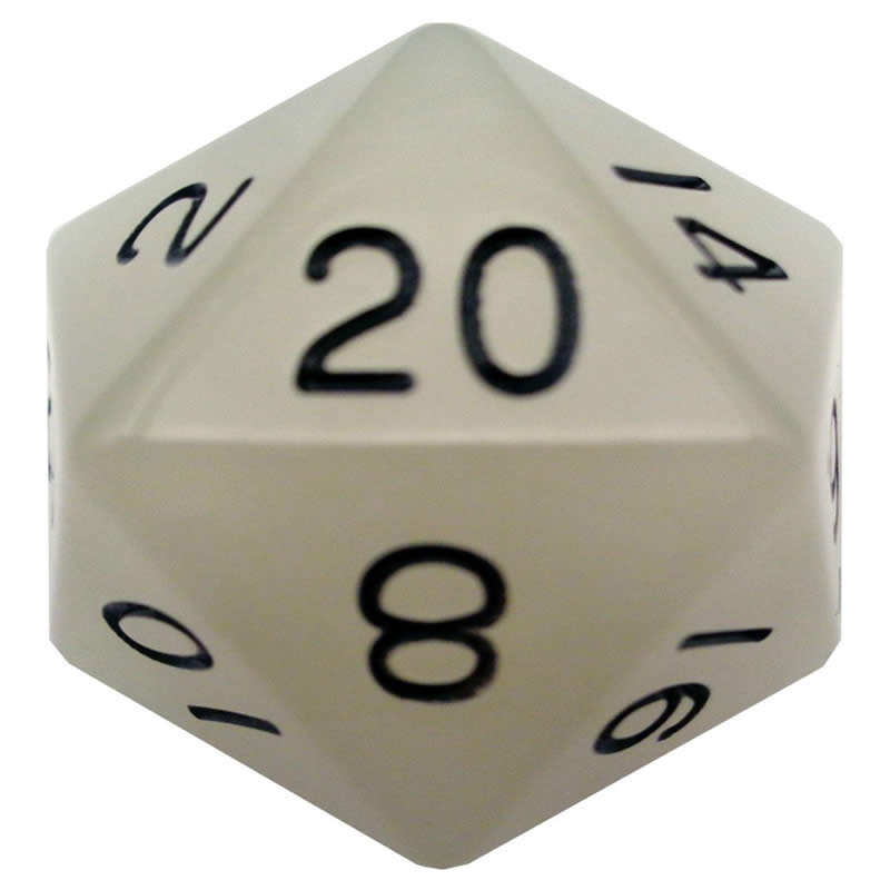 MET31020 Clear Glow In The Dark Acrylic Die Black Numbers D20 35mm Pack of 1 Main Image