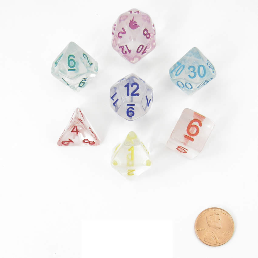 MET716 Rainbow Ice Unicorn Dice with Different Colored Numbers Acrylic 7 Dice Set 2nd Image