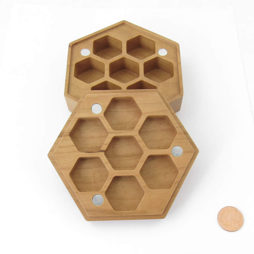 MET809 Cherry Wood Hexagon Dice Case Holds 7 Dice Metallic Dice Games 2nd Image