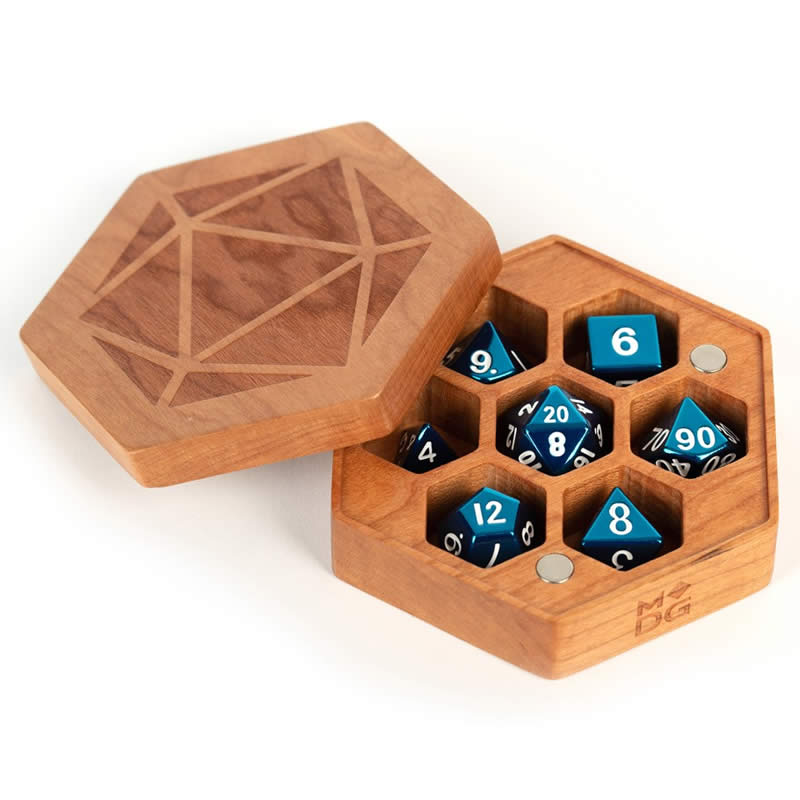 MET809 Cherry Wood Hexagon Dice Case Holds 7 Dice Metallic Dice Games 3rd Image