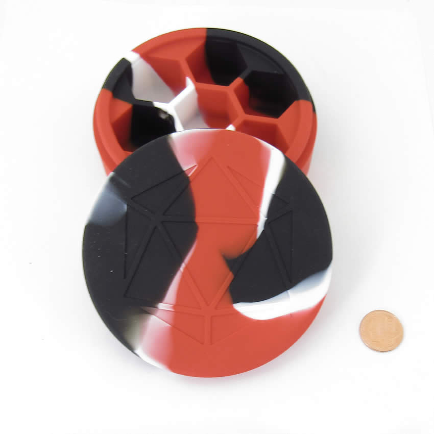 MET921 Red Black White Silicone Round Dice Case Holds 7 Dice 2nd Image