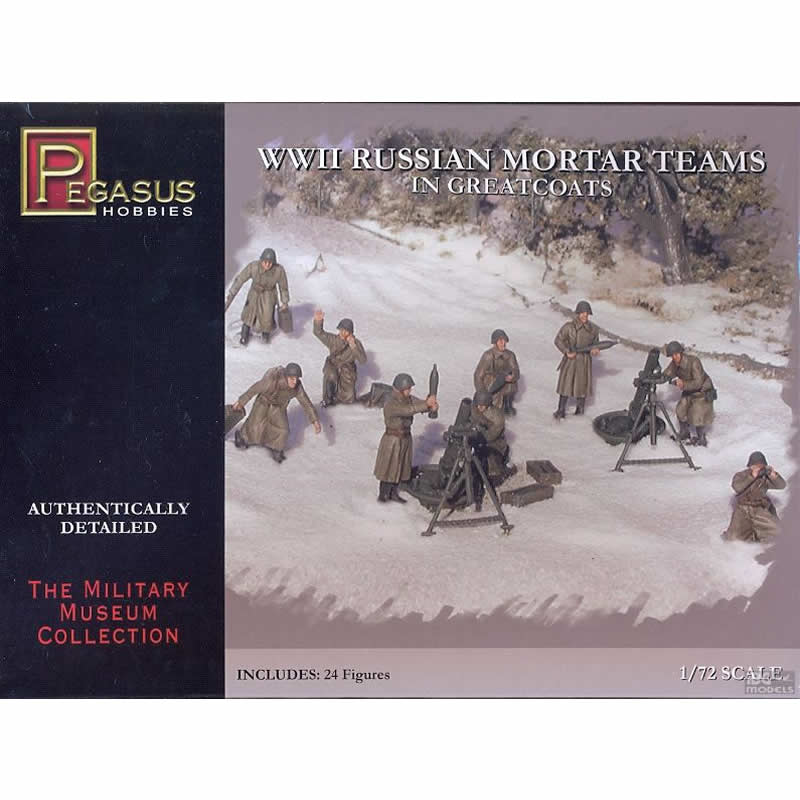 PEG7273 WWII Russian Mortar Team In Greatcoats 1/72 Scale Plastic Model Kit Pegasus Main Image