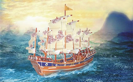 PUZC1425 Ancient Sailboat Large Painted 3D Puzzle by Puzzled Inc Main Image