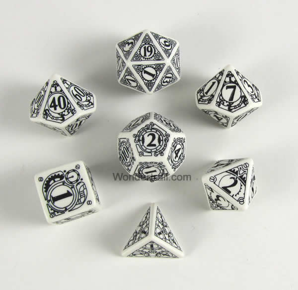 QWSSSTE02 White Steampunk Dice Set of 7 by Q-Workshop Main Image
