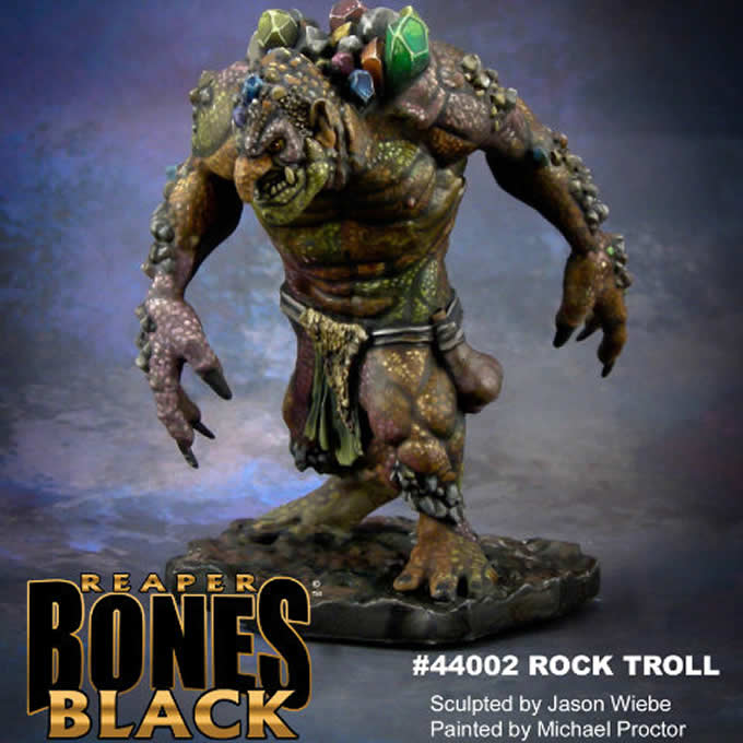 RPR44002 Rock Troll Miniature 25mm Heroic Scale Reaper Bones Black 5th Image
