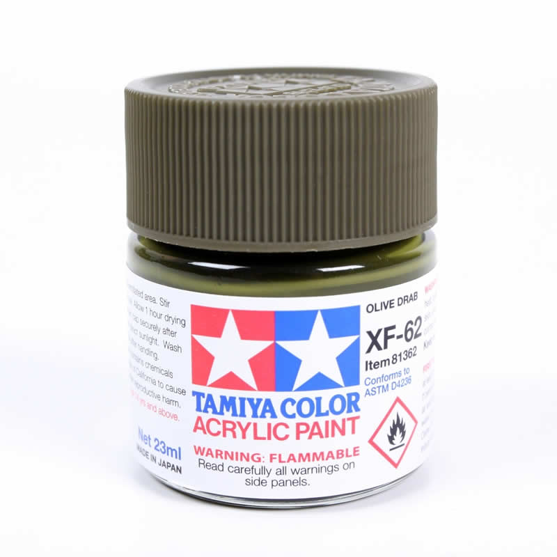 TAM81362 XF62 Olive Drab Acrylic 23ml (3/4oz) Bottle Hobby Paint Tamiya Main Image