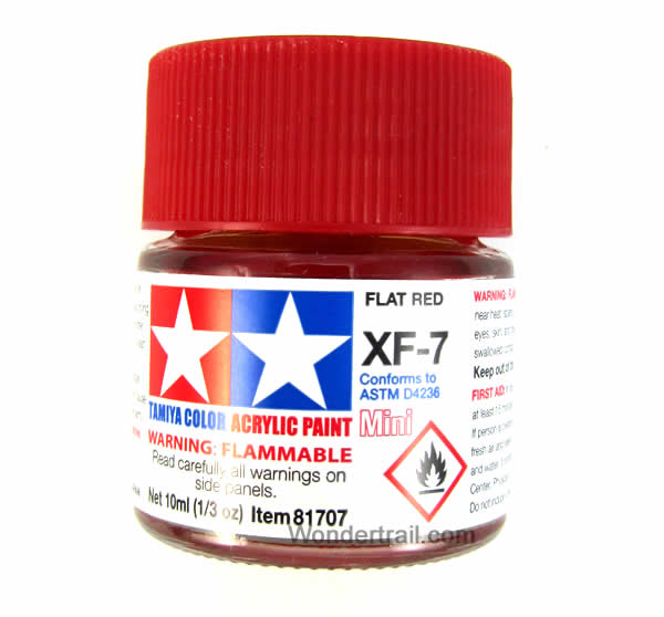 TAM81707 Mini XF-7 Flat Red Acrylic 10ml (1/3oz) Bottle Hobby Paint Tamiya Main Image