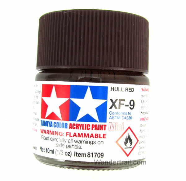TAM81709 Mini XF-9 Flat Hull Red Acrylic 10ml (1/3oz) Bottle Hobby Paint Tamiya Main Image