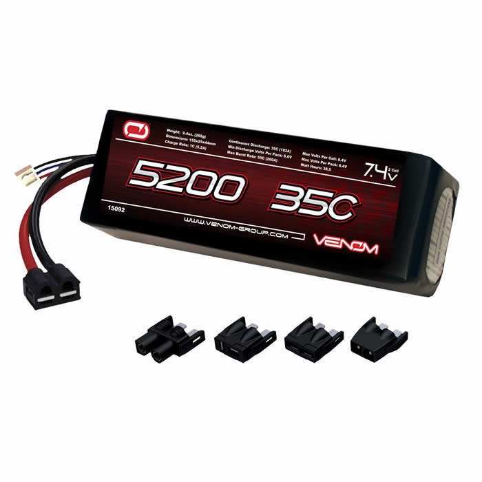 VEN-15092BAT 35C 2S 7.4V 5200mAh LiPo Battery With Deans Tamiya EC3 Traxxas Plug RC Venom