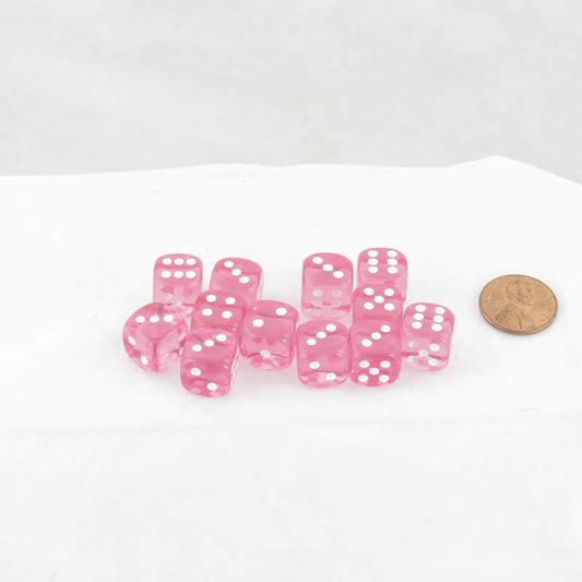 WCX23814E12 Pink Translucent Dice with White Pips D6 12mm (1/2in) Pack of 12 Main Image