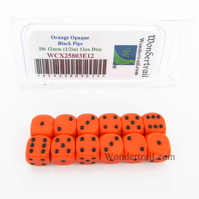 WCX25803E12 Orange Dice Black Pips D6 12mm (1/2in) Pack of 12 Main Image
