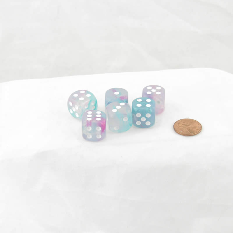 WCX27745E6 Wisteria Nebula Luminary Dice White Pips D6 16mm (5/8in) Pack of 6 Main Image