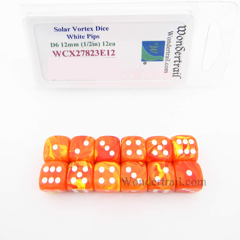 WCX27823E12 Solar Vortex Dice White Colored Pips 12mm D6 Pack of 12 Main Image