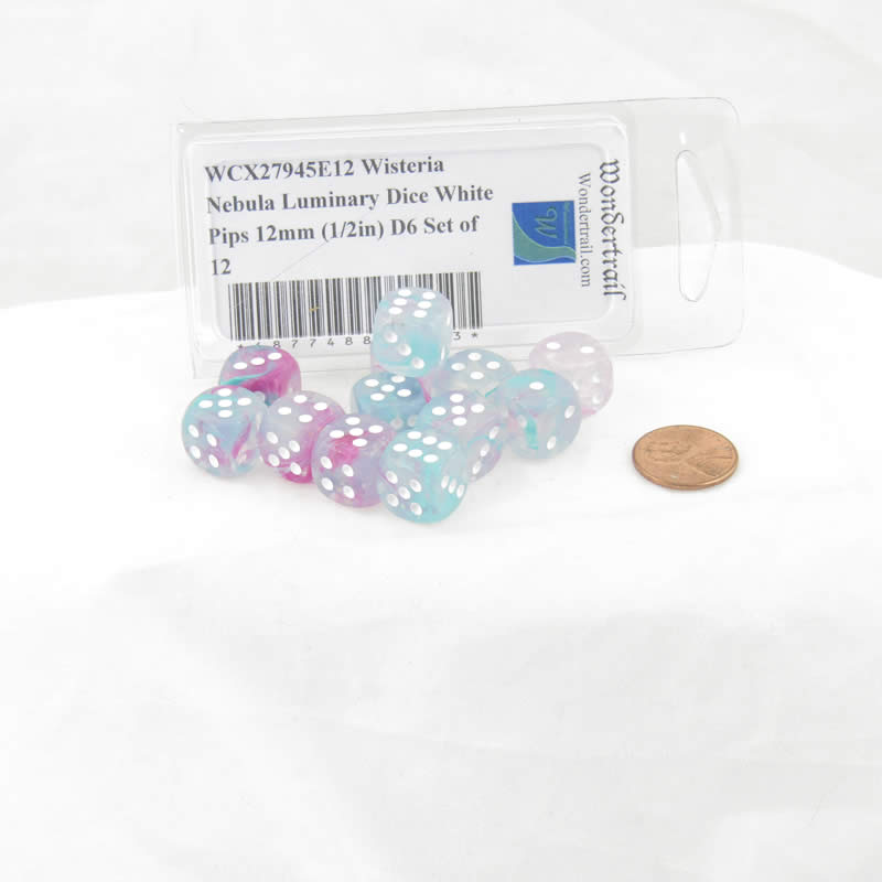 WCX27945E12 Wisteria Nebula Luminary Dice White Pips 12mm (1/2in) D6 Set of 12 2nd Image