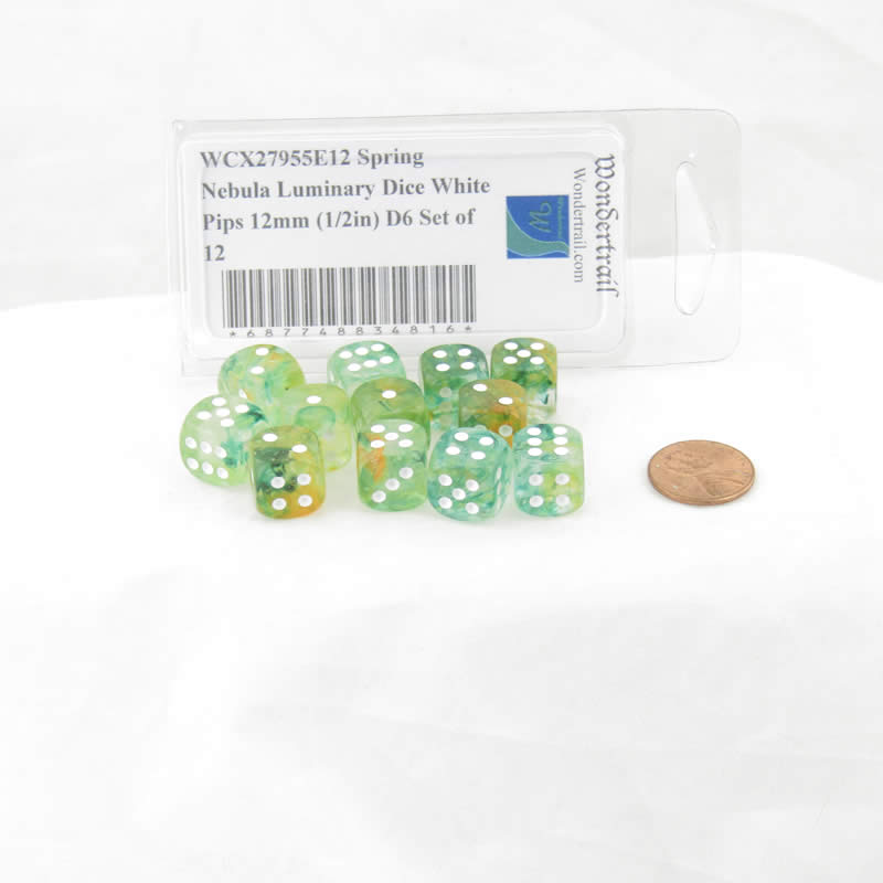 WCX27955E12 Spring Nebula Luminary Dice White Pips 12mm (1/2in) D6 Set of 12 2nd Image