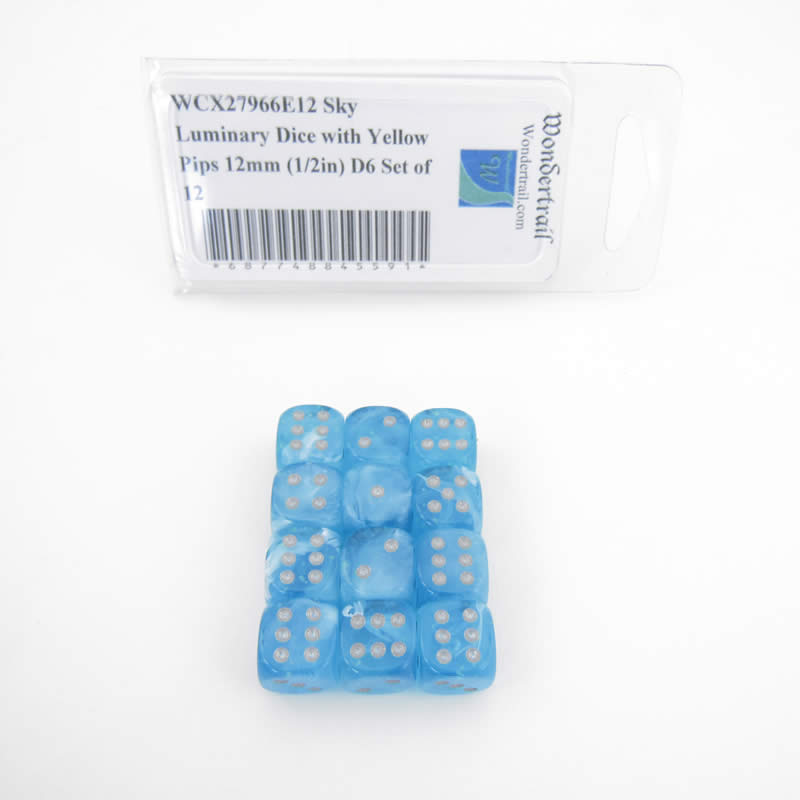 WCX27966E12 Sky Borealis Dice Luminary Silver Pips 12mm (1/2in) D6 Set of 12 Main Image