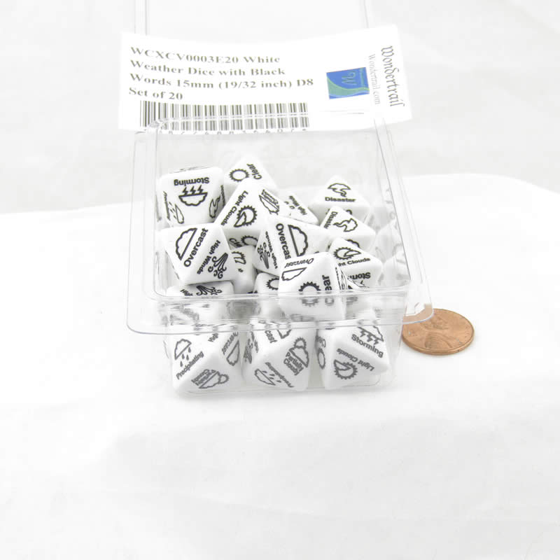 WCXCV0003E20 White Weather Dice with Black Words 15mm (19/32 inch) D8 Set of 20 2nd Image