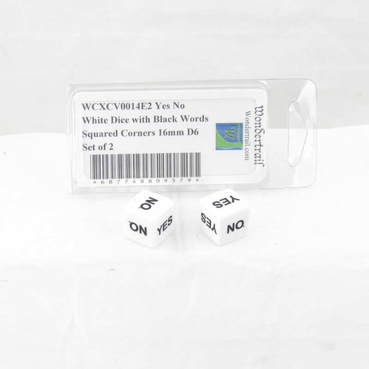 WCXCV0014E2 Yes No White Dice with Black Words Squared Corners 16mm (5/8 inch) D6 Set of 2 Main Image