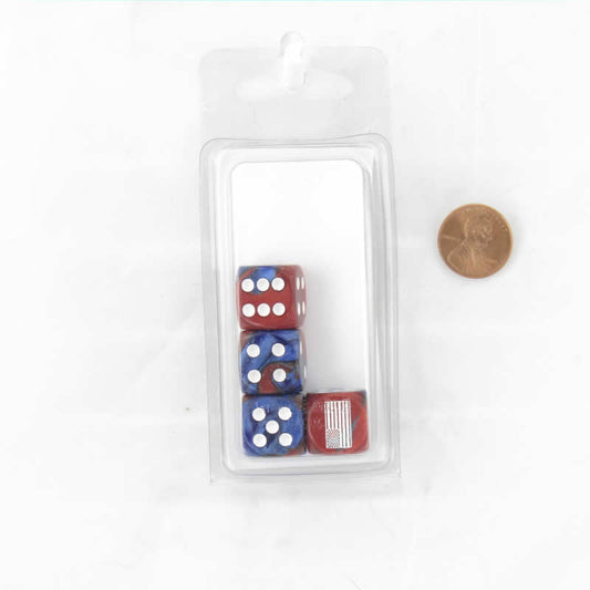 WCXCV0028E4 United States Flag Dice Gemini Blue and Red White Pips 16mm D6 Set of 4 Main Image