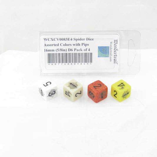 WCXCV0083E4 Spider Dice Assorted Colors with Pips 16mm (5/8in) D6 Pack of 4 Main Image