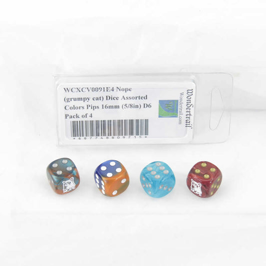 WCXCV0091E4 Nope (grumpy cat) Dice Assorted Colors Pips 16mm (5/8in) D6 Pack of 4 Main Image