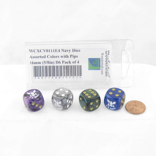 WCXCV0111E4 Navy Dice Assorted Colors with Pips 16mm (5/8in) D6 Pack of 4 Main Image