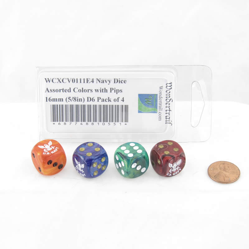 WCXCV0111E4 Navy Dice Assorted Colors with Pips 16mm (5/8in) D6 Pack of 4 3rd Image