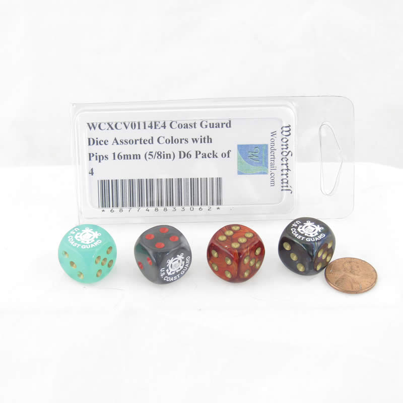 WCXCV0114E4 Coast Guard Dice Assorted Colors with Pips 16mm (5/8in) D6 Pack of 4 3rd Image