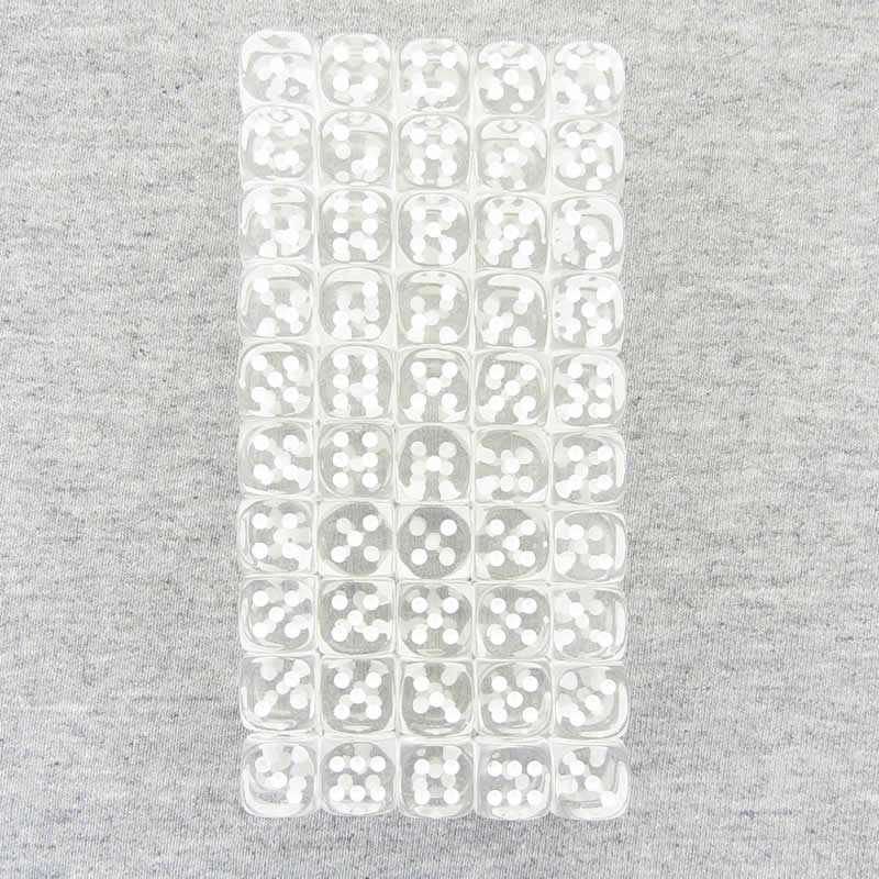 WCXDT1201B1 Clear Translucent Dice White Pips D6 12mm Pack Of 100 Main Image