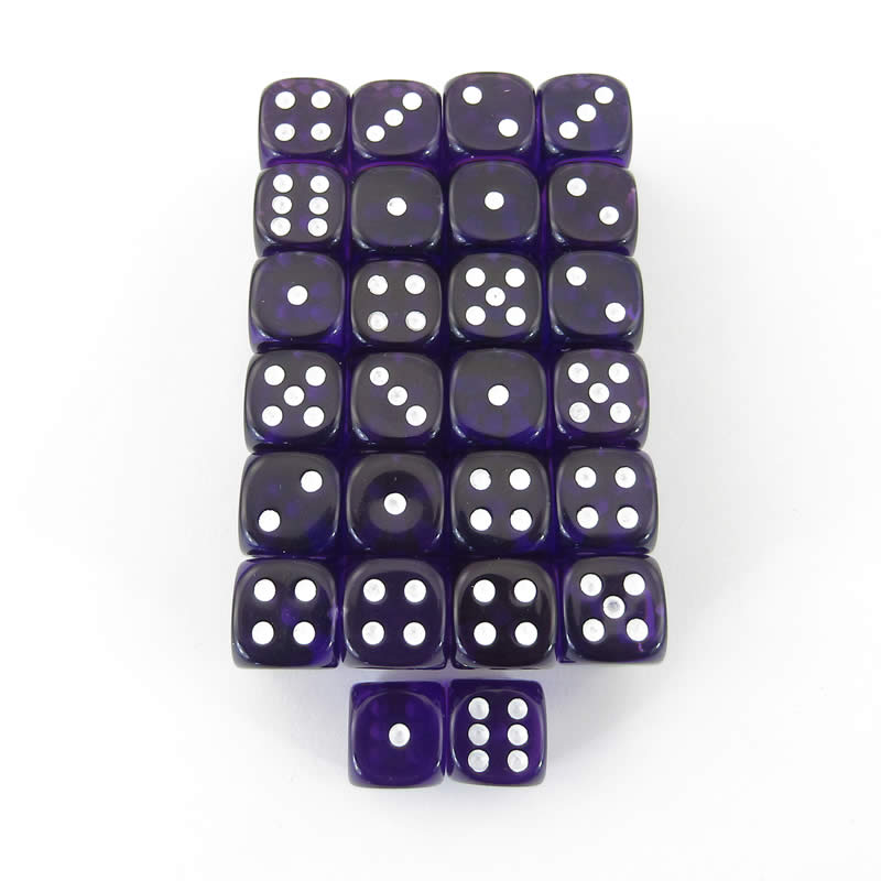 WCXDT1207E50 Purple Translucent Dice White Pips D6 12mm Pack Of 50 Main Image