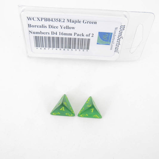 WCXPB0435E2 Maple Green Borealis Dice Yellow Numbers D4 16mm Pack of 2 Main Image
