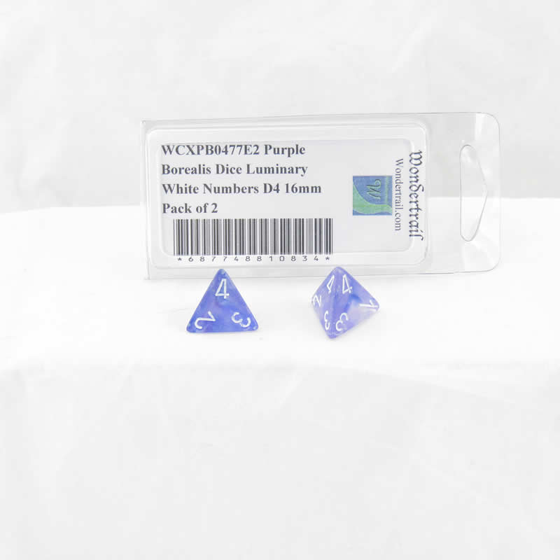 WCXPB0477E2 Purple Borealis Dice Luminary White Numbers D4 16mm Pack of 2 Main Image