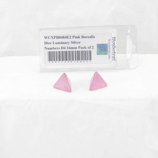 WCXPB0484E2 Pink Borealis Dice Luminary Silver Numbers D4 16mm Pack of 2 Main Image