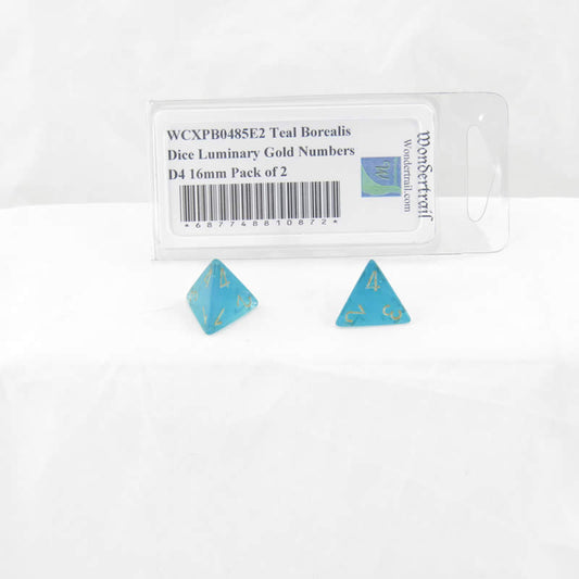 WCXPB0485E2 Teal Borealis Dice Luminary Gold Numbers D4 16mm Pack of 2 Main Image