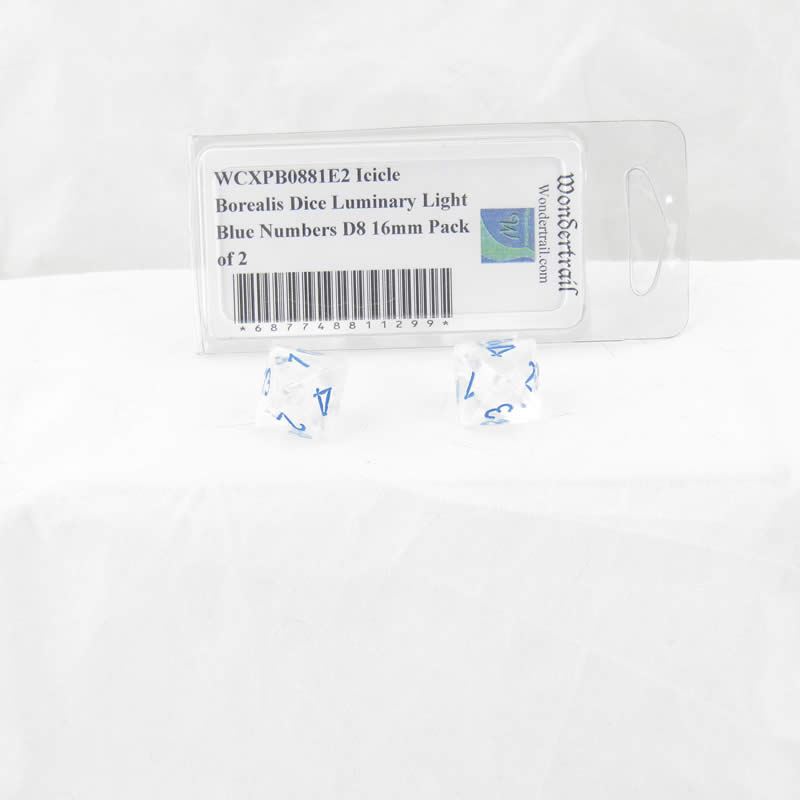 WCXPB0881E2 Icicle Borealis Dice Luminary Light Blue Numbers D8 16mm Pack of 2 Main Image