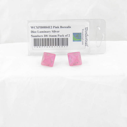 WCXPB0884E2 Pink Borealis Dice Luminary Silver Numbers D8 16mm Pack of 2 Main Image