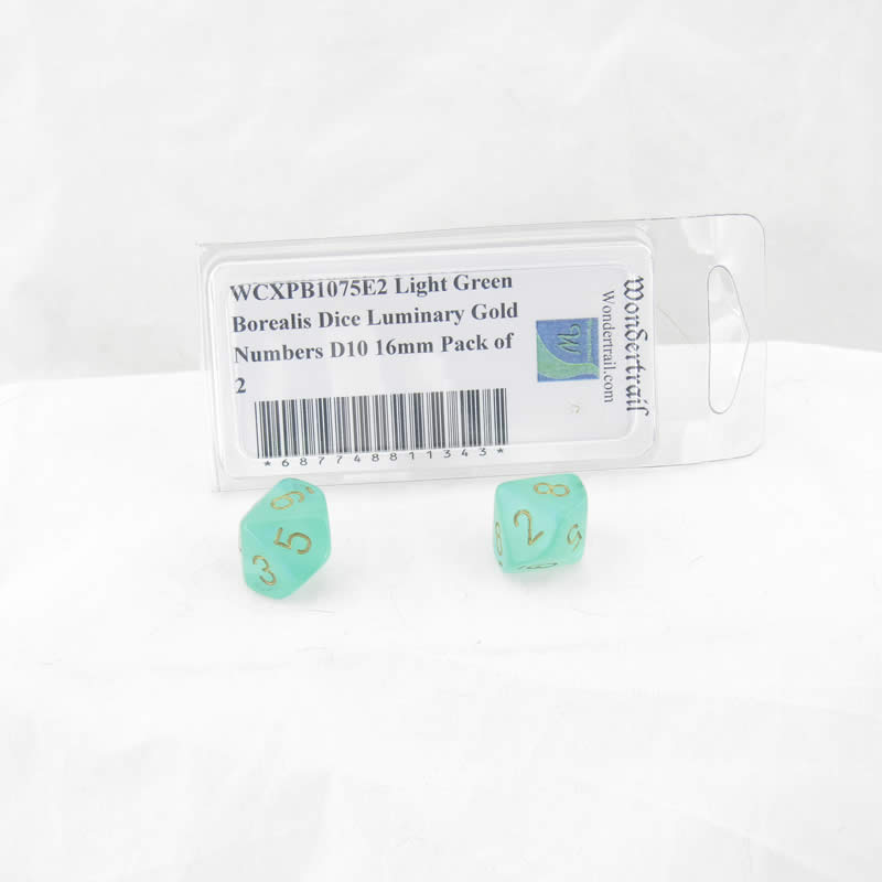WCXPB1075E2 Light Green Borealis Dice Luminary Gold Numbers D10 16mm Pack of 2 Main Image