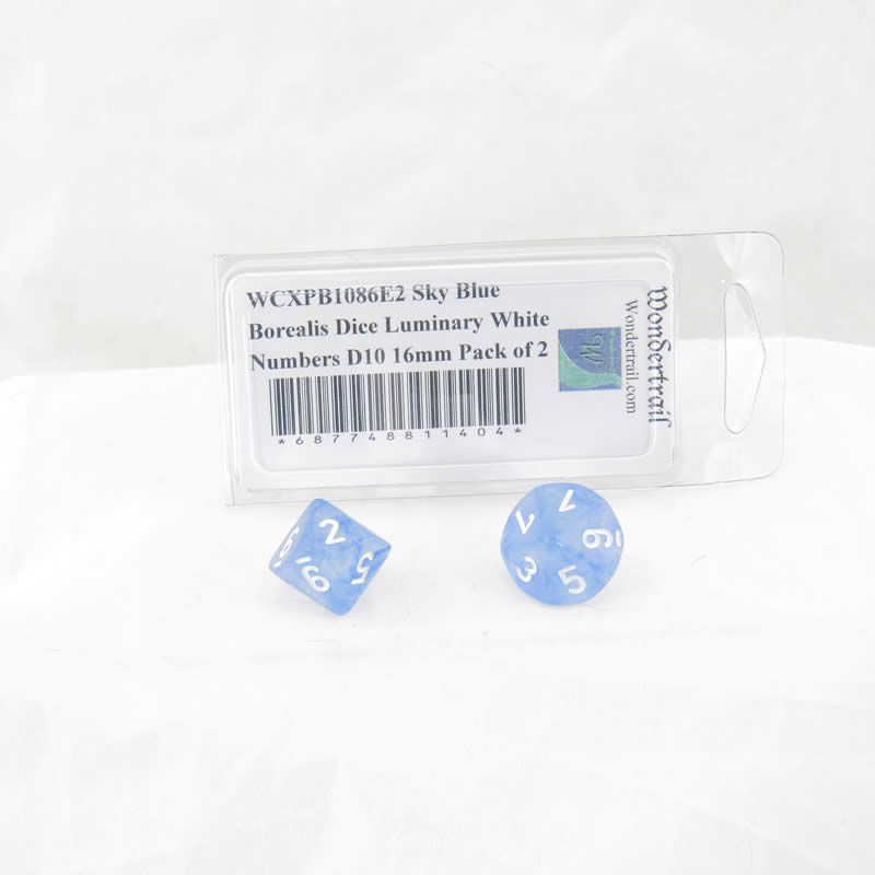 WCXPB1086E2 Sky Blue Borealis Dice Luminary White Numbers D10 16mm Pack of 2 Main Image
