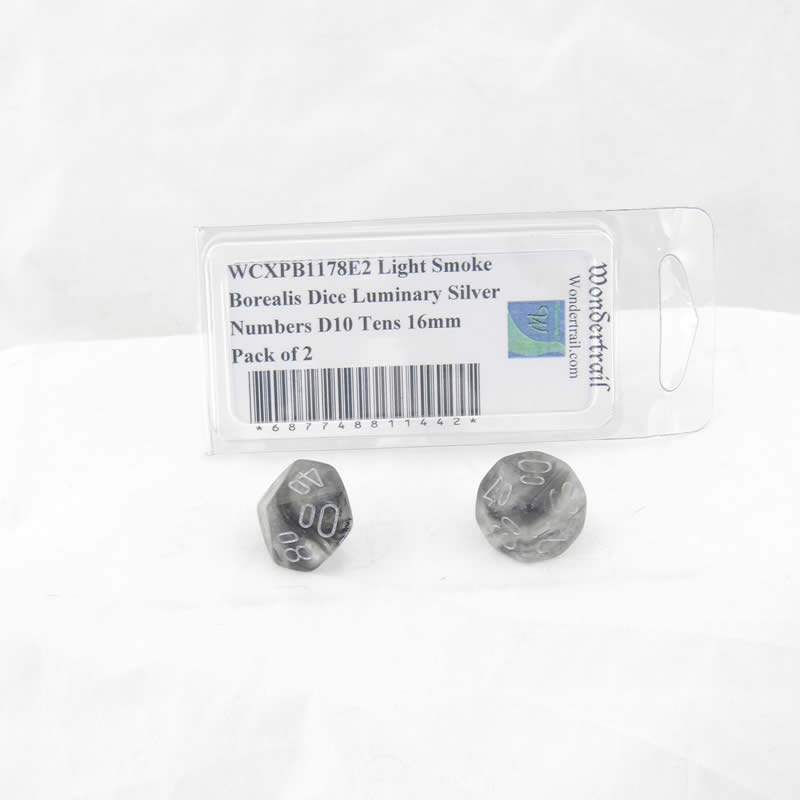 WCXPB1178E2 Light Smoke Borealis Dice Luminary Silver Numbers D10 Tens 16mm Pack of 2 Main Image