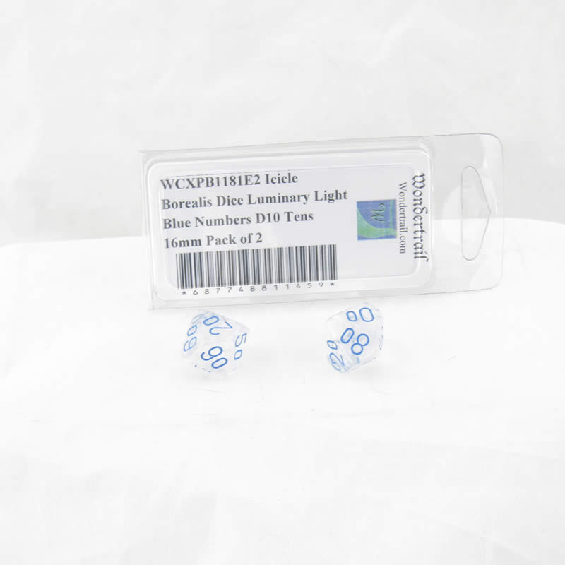 WCXPB1181E2 Icicle Borealis Dice Luminary Light Blue Numbers D10 Tens 16mm Pack of 2 Main Image