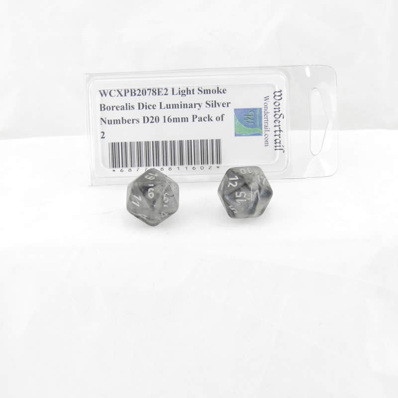 WCXPB2078E2 Light Smoke Borealis Dice Luminary Silver Numbers D20 16mm Pack of 2 Main Image