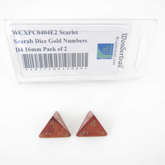 WCXPC0404E2 Scarlet Scarab Dice Gold Numbers D4 16mm Pack of 2 Main Image